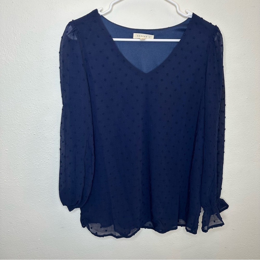 Reborn J Swiss Dot Navy Blouse Size Small